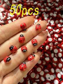 100pcs Colorful Mini Ladybug Decorations, Micro Resin Ladybug Figurines For Miniature Landscapes, Fairy Gardens, DIY Crafts, Potted Plant Decor, Multi-Color Self-Adhesive Ladybug Accessories [50/1pc] - New Model - View 13