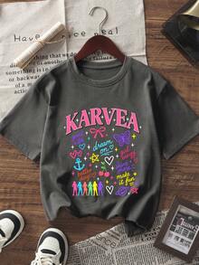 1 buah Kaos Pullover Lengan Pendek Bergambar, Pakaian Anak Perempuan dan Remaja, Atasan Musim Panas untuk Anak Perempuan Remaja - Dark Grey - View 2