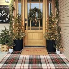 Christmas Entryway Rug - Small Washable Indoor/Outdoor Doormat, Suitable For Front Door, Porch, Holiday Plaid Pattern, Perfect For Living Room, Bedroom, Entryway, Kitchen, Office, Porch Decor - C - View 5