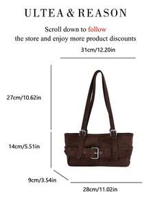 1pc Solid Color Suede Shoulder Bag, Women's Vintage Casual Underarm Bag, Zipper Closure, Adjustable Shoulder Strap, Suitable For Daily Commute Use - Coffee - View 9