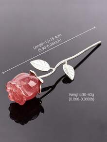 1pc Natural Crystal Carved Rose Flower Ornament, Multi-Color Mineral Craft Desktop Decoration Small Figurine, Metal Stem And Leaf Rose Bouquet - Rose Bouquet - View 8