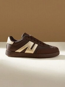 TCVC Sepatu Olahraga Kasual Harian Wanita dengan Desain Blok Warna, Sepatu Sneaker Olahraga yang Serbaguna dan Nyaman - kopi - View 9