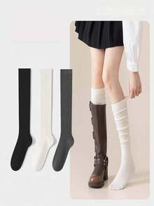 1/2/3 Pairs Vertical Striped Slouchy High Tube Socks, Double Needle Knit Long Socks, Matching Boots Socks, Leg Length Enhancing Decorative Socks, JK Fashion Girl Style, Suitable For Daily Wear, Y2K Style - Multicolor - View 7