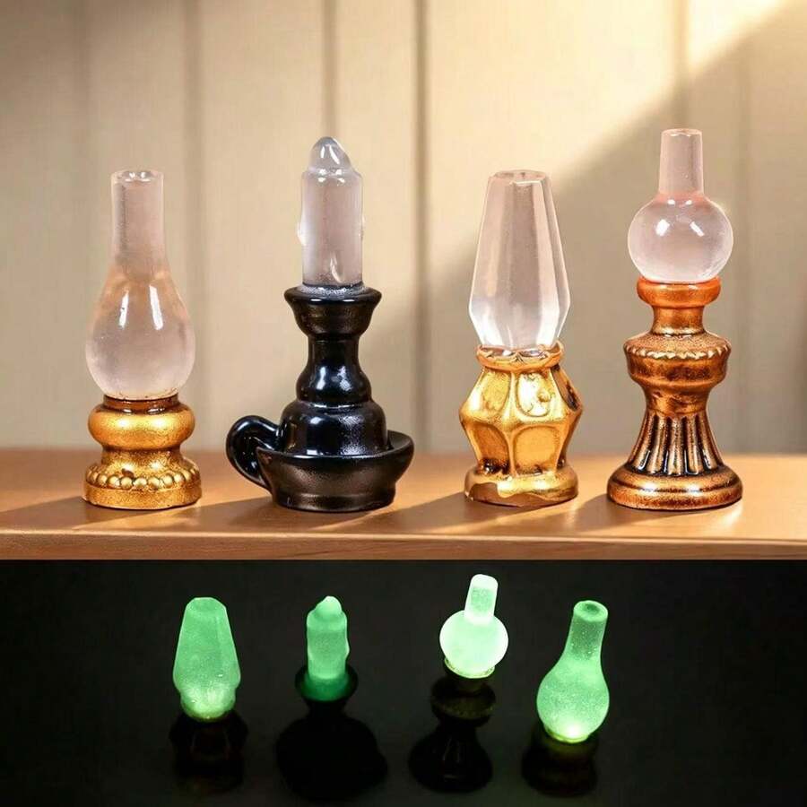 5pcs Mini Vintage Kerosene Lamp Models (Random Style), Suitable For Dollhouse Decoration. These Are Miniature Oil Lamp Models That Can Be Used As Scene Decorations. Random Style Vintage Kerosene Lamp Models With Dim Light Effect, Can Glow In The Dark