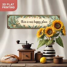2D Flat Vintage Style "This Is Our Happy Place" Metal Wall Plaque - Large Rustic Farmhouse Sign With Mint Green Leaves And Gold Letters, Durable Decor, Suitable For Porch, Office, Easy To Install Housewarming Gift (Random Style) - A - View 4