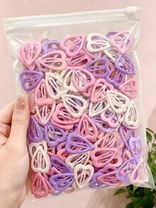 10/30/60 Pcs Sweet Pink Purple Heart Hair Clips, Cute Girls Hair Accessories, Daily Essential Hairpins For Women, Random Color - Multicolor - View 1