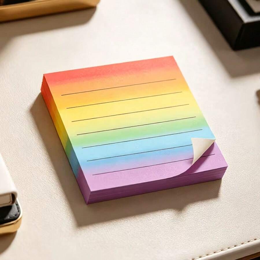 50/100 Sheets Colorful Background Sticky Notes With Lining, 2.95" X 2.95" Square Adhesive Notes, Student Learning Notes Office Supplies, Perfect For Daily Reminders, Student And Office Notes And Messages, Exquisite Stationery Gift - A - View 1