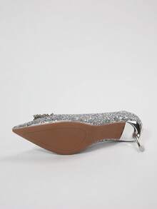 Gritter Silver Bow New Chinese Style Fabric Glitter 2026 Fashion High Heel Pumps Outdoor All Season - Silver - View 3
