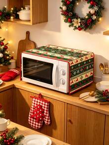 3pcs Christmas Microwave Cover & Oven Mitts Set, Reindeer Snowflake Print Christmas Kitchen Decor, Cute Holiday Cooking Baking Set, Suitable For Kitchen Home Party Gift, Winter Christmas New Year Decoration Set - Multicolor - View 6