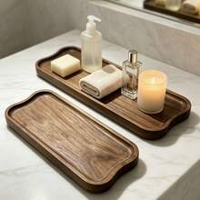 Wavy Edge Wooden Vanity Tray Set, Natural Wood Grain Rectangular Decorative Tray, Multi-Functional Storage Tray Suitable For Kitchen Living Room Desktop Storage Decoration Display - Multicolor - View 3