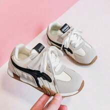 Girls' Fresh Minimalist Beige & Black Hook & Loop Casual Shoes With Side Color Block Design, Suitable For School Daily Wear In Spring And Autumn - Multicolor - View 4