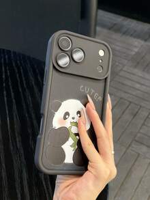 Pc Cute Cartoon Panda Eating Bamboo TPU Phone Case With Large Camera Window Cutout, Printed "CUTE!" Letter Pattern, Slim Matte Surface, Suitable For Daily Use And As A Sweet Gift For Friends, Mom And Bestie, Compatible: Apple11,13,Apple16 Pro Max,Apple17,14 Pro Max,Apple15,14,17 Pro Max,18 Pro Max,Honor400,, - Black - View 3
