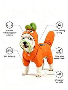 Orange Carrot Style Waterproof Dog Raincoat Set, Includes 1pc Raincoat And Waterproof Leash, Multiple Colors Available, Windproof And Fully Waterproof, Full Coverage Design, With Special Fasteners, Non-Slip Rubber Sole, Adjustable Hook And Loop, Full Paw Coverage And Reflective Strips - Multicolor - View 3