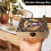 1pc Wooden Storage Box With Painted Glass Style Angel Pattern, Gift Box, Prayer Box, Small Item Organizer, Jewelry Storage Box, Suitable For Home, Office, Altar Decoration, Souvenir Box, Country Style And Religious Home Decor - Multicolor - View 1