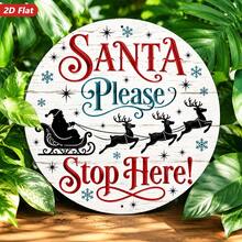 2D Flat, 1pc Round Metal Sign Wall Art, Flying Reindeer Silhouette, Snowflake And Star Pattern, Rustic Style Home Decor, Suitable For Living Room, Entryway, Indoor And Outdoor Weather-Resistant Decoration, Durable (Random Hole Position) - A - View 1