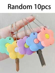5/1pc Cute Flower Key Cover, Contrast Color Design, Cute Floral Cartoon Silicone Key Cover, Decorative Key Identification Protection Cover, Women's Keychain Accessory, Small Gift For Sisters, Lovers, Friends, Perfect Gift For Her - View 19