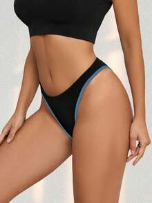 5pcs/Pack Women's Plus Size Sexy Panties, Basic Solid Color Comfortable Knitted Low Waist Soft Thong Briefs, Suitable For All Seasons Daily Wear - Multicolor - View 9