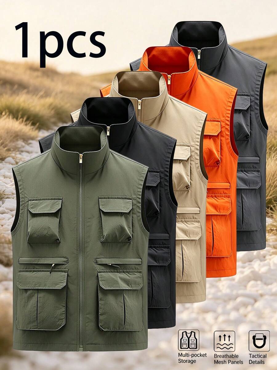 Men's Spring/Autumn Lightweight Outdoor Workwear Multi-Pocket Tactical Vest Jacket - Army Green - View 1