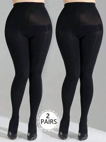 1 Pair 80g Tights, Coffee, Grey, Black, Medium Thick With Lining. Spring/Autumn/Winter Style, Apricot Sheer Leggings - Black - View 2