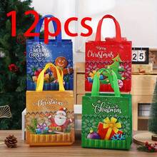 1/4/12PCS Christmas Snowman & Santa Claus Laminated Non-Woven Fabric Tote Bags, Shopping Gift Bags - Multicolor - View 12