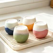 4pcs Ceramic Tea Cup Set - Japanese Pottery Coffee Cups With Gift Box, Modern Wabi-Sabi Style Art Cups, Suitable For Tea, Coffee, Latte, Cappuccino - Elegant Gift For Birthday, Wedding, Housewarming (Multi-Color) - Multicolor - View 7