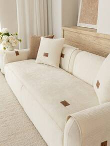 1pc Solid Color Chenille Decorative Sofa Cover, Vacation Decor Pet-Friendly Machine Washable, Living Room Bedroom Sofa Cover Old Sofa Renewal, Suitable For 1/2/3/4 Seat Armrest Backrest Cover - Beige - View 5