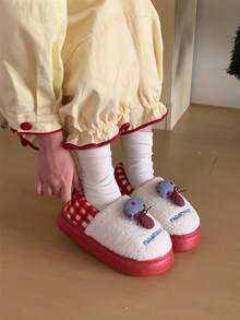 XIXITIAO Cute Color Block Small Mushroom Closed Back Slippers For Women, Warm Fuzzy Home Maternity Slippers - Red - View 4