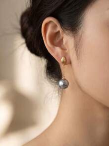 1 Pair Fashionable Exquisite Geometric Tassel Grey Faux Pearl Earrings Suitable For Women's Daily And Party Wear - Yellow Gold - View 2