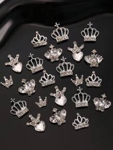 10Pcs 3D Crown Nail Charms, Silver Alloy Rhinestone Crown Nail Art Decorations, Crystal Heart Crown Nail Jewels For DIY Manicure - Multicolor - View 6