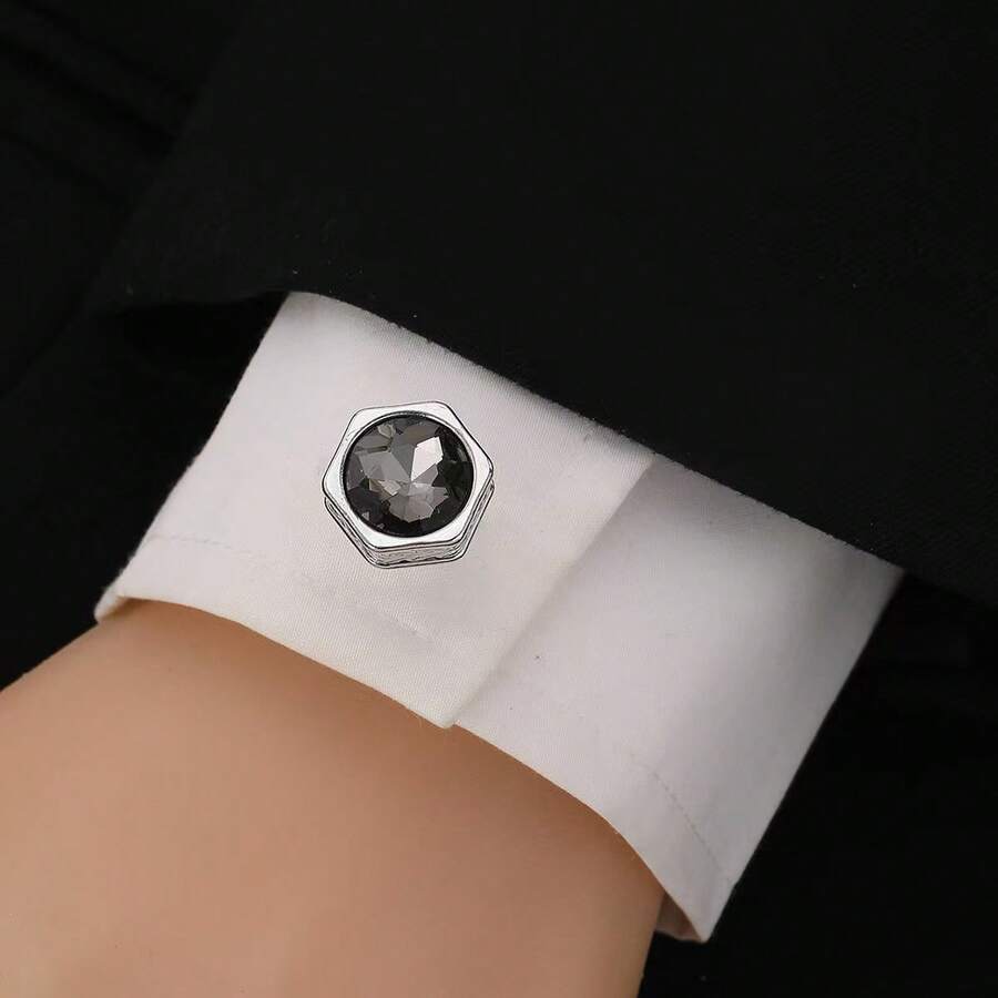 1 Set Men's Orange Tie, Pocket Square And Cufflinks Gift Box, 7.5 Cm, Suitable For Holiday, Wedding, Work, Solid Color Zinc Alloy - Multicolor - View 1