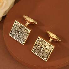 Kancing Manset Kemeja Gaya Prancis Lintas Batas, Enamel Klasik, Pola Vintage, Kancing Manset Persegi, Warna Solid, Baja Tahan Karat - Emas - View 3