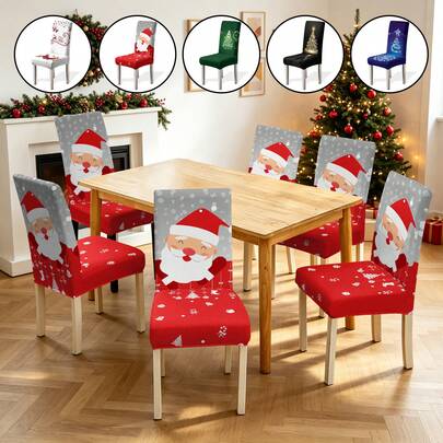 1/2/4/6 piezas Fundas de silla con estampado navideño posicionado, fundas de silla de cobertura completa para el hogar, hotel, restaurante, silla de comedor, decoración de ambiente festivo de dibujos animados