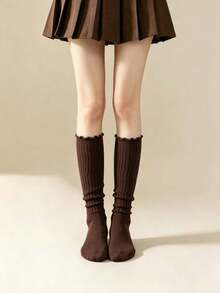 5/3/2/1 Pairs Thermal Lined Thickened Women's Autumn/Winter Knee-High Socks, Thick Soft Bottom, Warm Terry Socks, Mid-Calf Socks, Over-The-Knee Socks, Calf Socks, Loose Socks, Ruffle Socks, Indoor Fitness Yoga Socks, Solid Color Sports Dance Floor Socks, Comfortable And Breathable - Multicolor - View 5