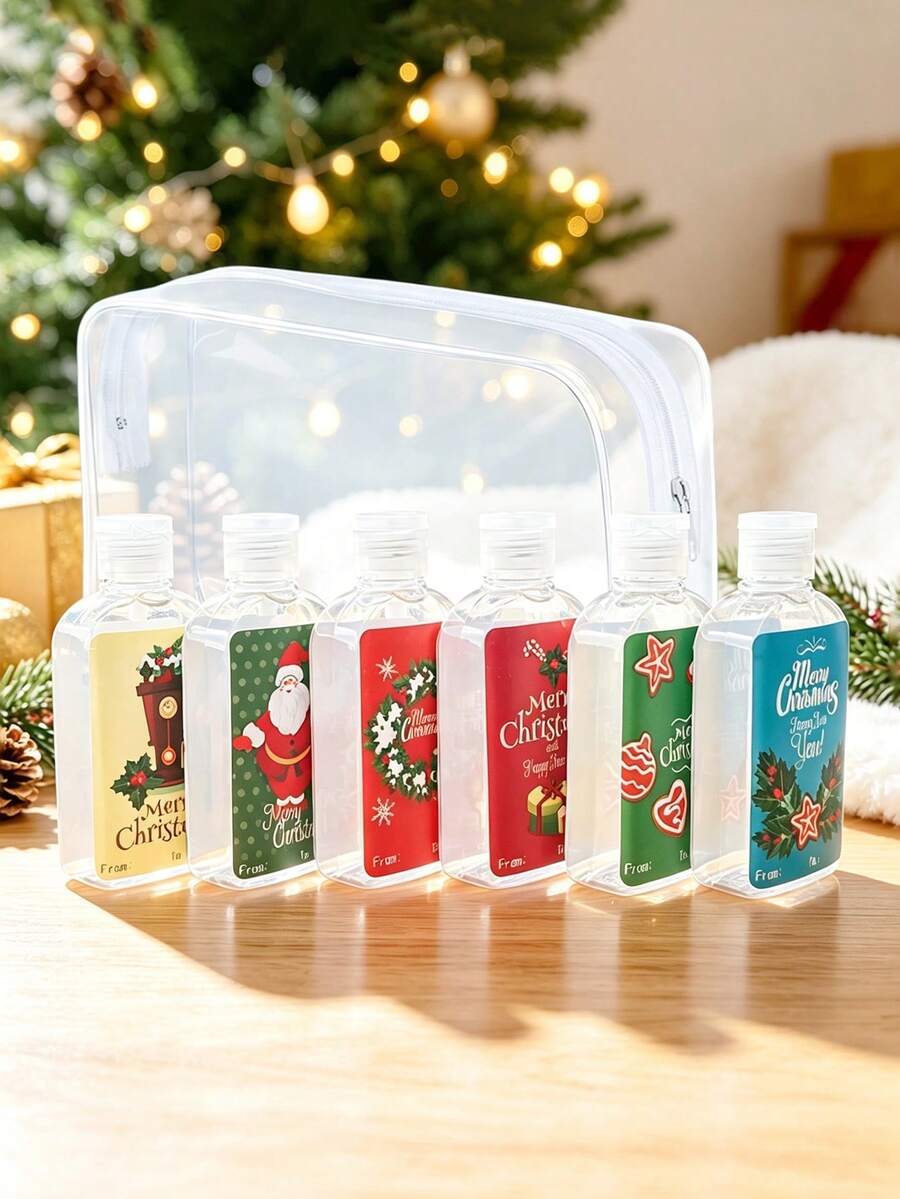 Christmas 3.4oz/100ml Clear Dispenser Bottle, Refillable Bottle, Liquid Lotion Packaging Bottle, With Exquisite Christmas Pattern, Storage Bag, Hand Soap Skincare Perfume Essential Oil Bottle. Holiday Party Gift Packaging Bottle. - Multicolor - View 1