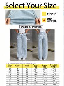 Tween Girl's Denim Loose Versatile Comfortable Solid Color Straight Leg Wide Leg Jeans 8Y-16Y - Light Grey - View 4