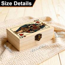 1pc Wooden Storage Box With Queen Of Hearts Playing Card Pattern, Small Jewelry Organizer Box, Keepsake Collection Box, Desktop Organizer, Souvenir Storage, Vintage Home Decor - Multicolor - View 3
