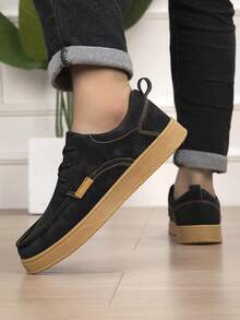 Men's Low-Top Lace-Up Loafers, All-Season Outdoor Walking Casual Shoes - Black - View 1