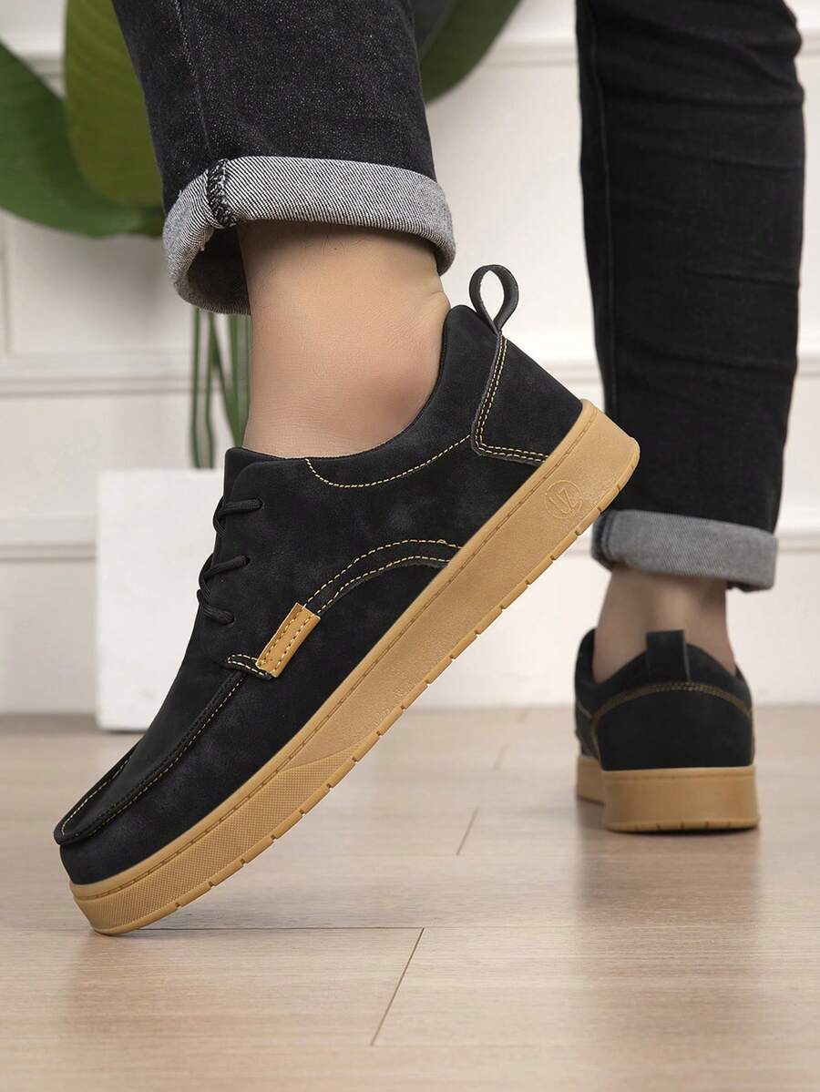 Men's Low-Top Lace-Up Loafers, All-Season Outdoor Walking Casual Shoes - Black - View 1