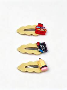 3pcs Pencil Hair Clips, Blackboard Hair Clips, Back To School Book Shaped Hair Accessories, Suitable For Daily Use - Multicolor - View 3