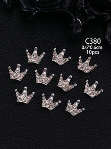10Pcs 3D Crown Nail Charms, Silver Alloy Rhinestone Crown Nail Art Decorations, Crystal Heart Crown Nail Jewels For DIY Manicure - Multicolor - View 14