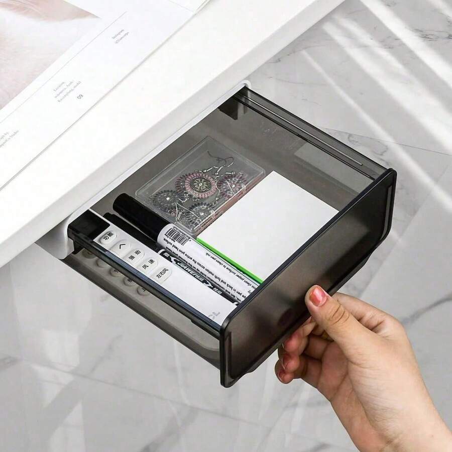 No-Drill Desk Drawer, Hidden Under-Desk Storage Drawer, Plastic Self-Adhesive Sliding Desk Drawer For Office, Vanity, Home Use - Multicolor - View 1