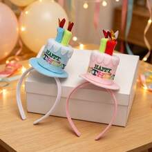 SANDA Birthday Cake Shape Headband With Candle Decor, HAPPY BIRTHDAY Letter Hair Hoop, Cute Party Costume Headwear For Birthday Celebration Photo Props - Multicolor - View 2