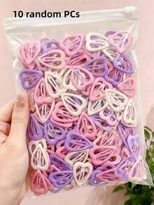 10/30/60 Pcs Sweet Pink Purple Heart Hair Clips, Cute Girls Hair Accessories, Daily Essential Hairpins For Women, Random Color - Multicolor - View 5