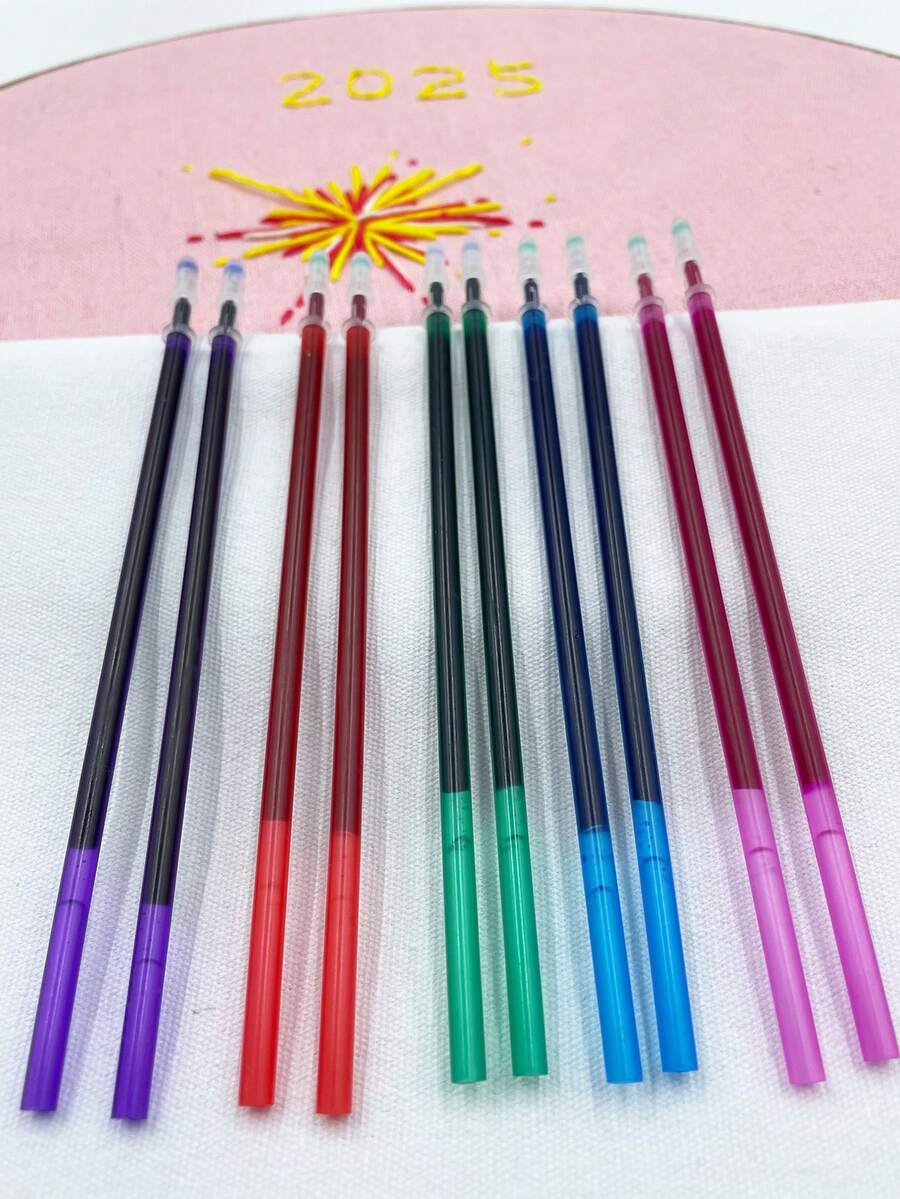 10pcs Water-Soluble Pen Refills, Washable Fabric Marking Pen Refills, Includes Red, Blue, Green, Purple, Rose Red 5 Colors To Choose From, Suitable For Different Fabric Background Colors, Applicable For Cross Stitch Tracing, Embroidery Positioning, Patchwork Marking And Other Various Crafting Scenarios - Erasable Pen Refills - View 1