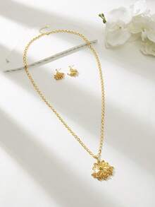 Mgyi 2Pcs Bohemian Brass Gold Plated Embossed Flower Jewelry Set For Women Vacation - Gold - View 15