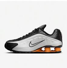 NIKE Shox R4 Men's Black White Orange Retro Tech Sneakers | Bright Orange Shox Four-Pillar Y2K Futuristic Street Style HQ1988-003 - Silver - View 2