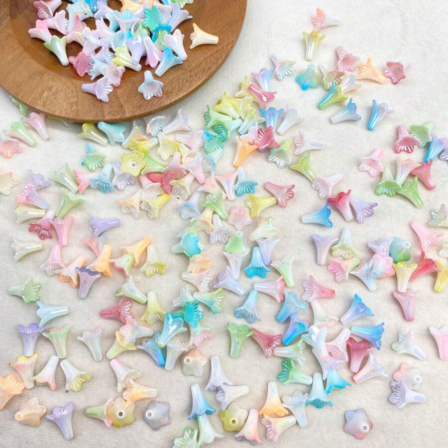 60 pcs Manik Spacer Bunga Terompet Kecil Akrilik Warna Permen, Cocok untuk Pembuatan Perhiasan, Termasuk Gelang, Kalung, Tali Ponsel, Dekorasi Pena, Aksesori Rambut, Dekorasi Pakaian dan Aksesori Dekoratif - MultiWarna - View 1