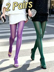 1pc Women's Red Semi-Sheer Sexy Tights, Slimming Leggings For Spring/Autumn, Date Party - Burgundy - View 4