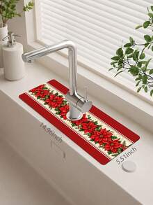 1pc Christmas Sink Faucet Water Absorbent Mat, Christmas Floral Decorative Pattern, Drainage Mat, Suitable For Kitchen, Bathroom Sink, Countertop, Drainage Mat, Diatomaceous Earth Material, Trimmable, Quick-Drying Mat - Multicolor - View 13