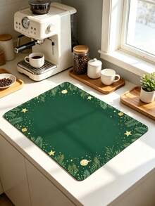 1pc Green Christmas Diatomaceous Earth Absorbent Mat, Washing Machine Pattern Top Cover Pad, Non-Slip Rubber Bottom, Quick-Dry Drainage Mat, Multi-Purpose Protective Pad For Washing Machine, Dryer, Refrigerator, Coffee Station, Modern Kitchen And Laundry Room Home Decor - Green - View 14